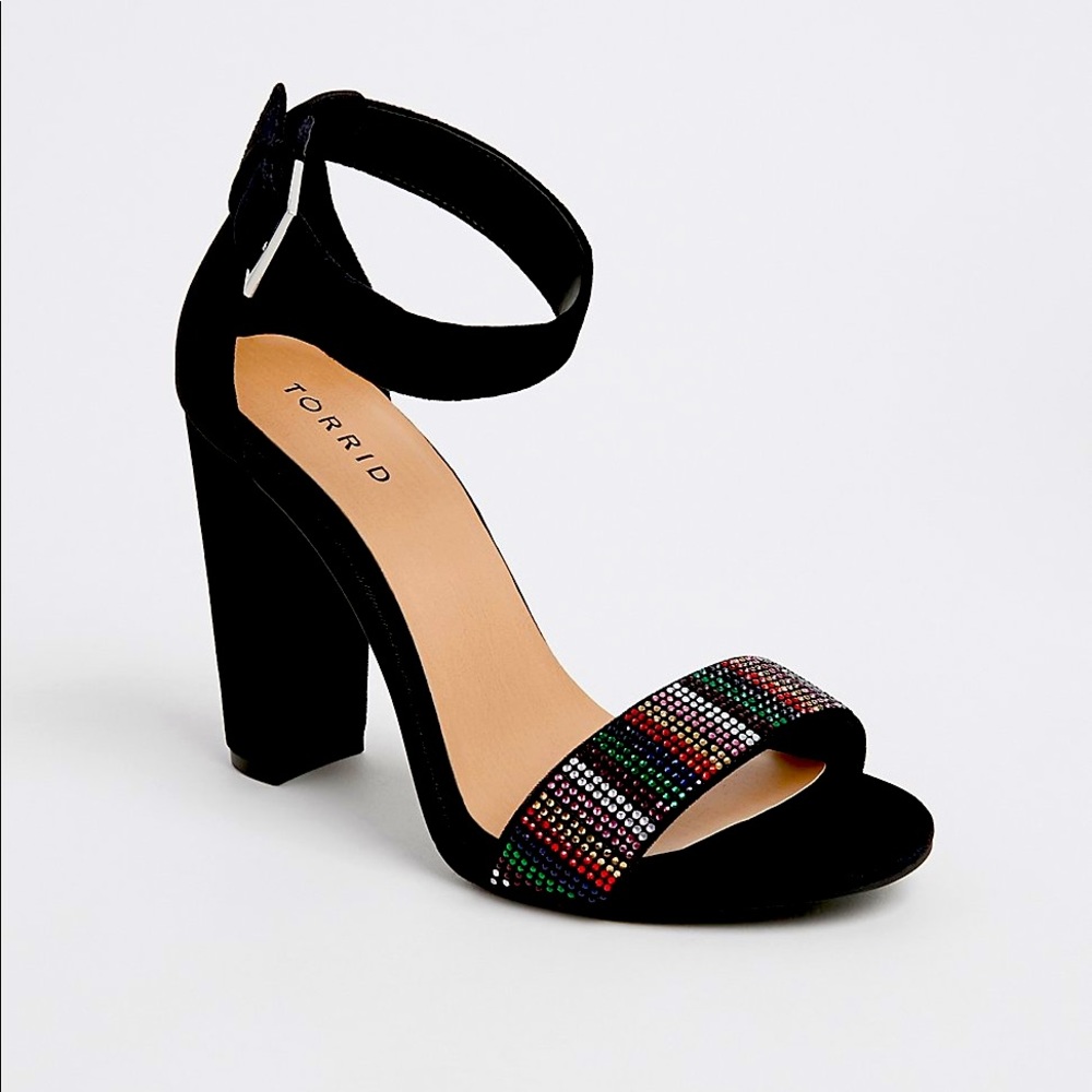 Torrid, Black Velvet/Rainbow Ankle Strap Heel